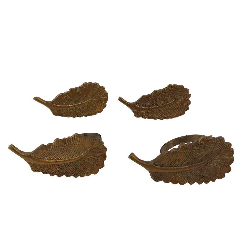 Brass Vintage Feather Plume Napkin Ring Set of 4 Home Dining
